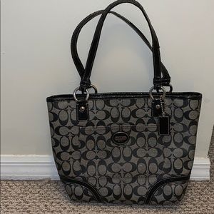 Coach black leather tote bag